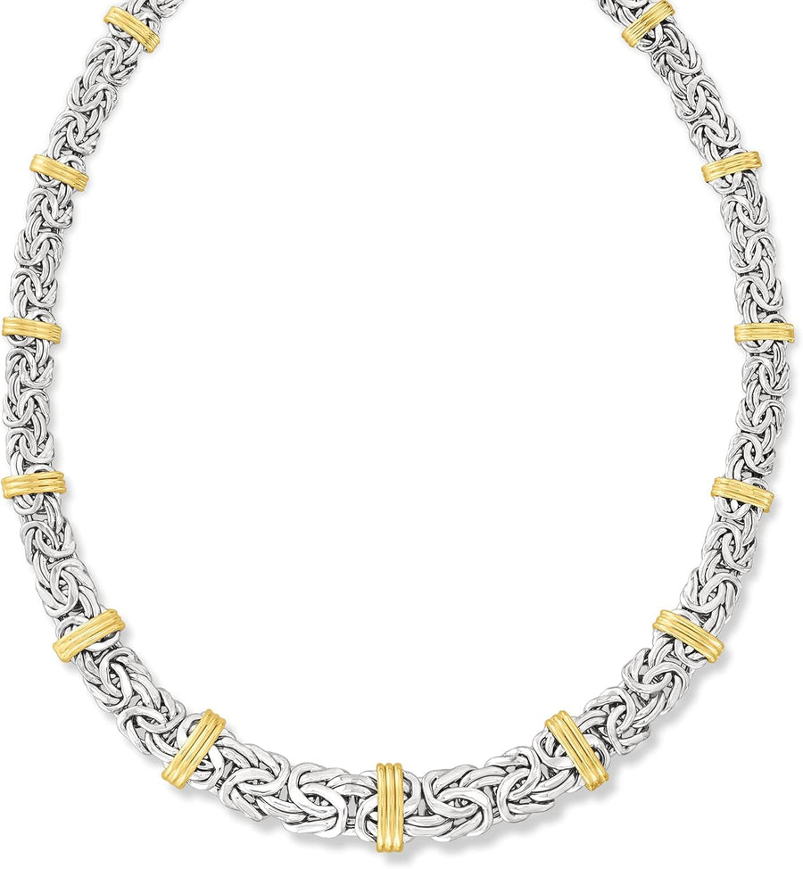 [14K] Yellow Gold Graduated Byzantine Necklace in Sterling Silver