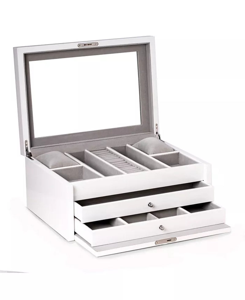 Lacquer Large Jewelry Box with Multi-Storage Compartments