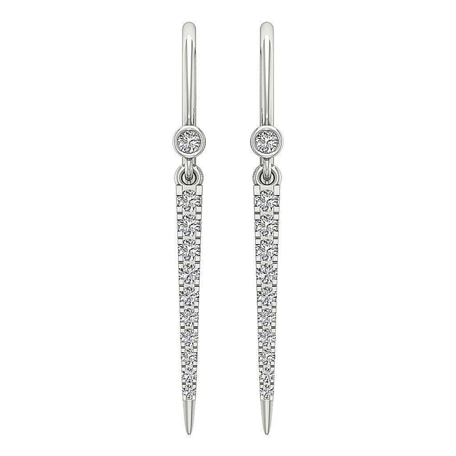 [14K, 0.30 Ct] White Gold Prong Bezel Chandelier Earrings With Round Diamonds