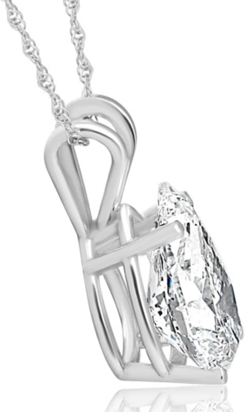 [14K, 2Ct] White Gold Certified Pear Shape Diamond Solitaire Pendant Necklace