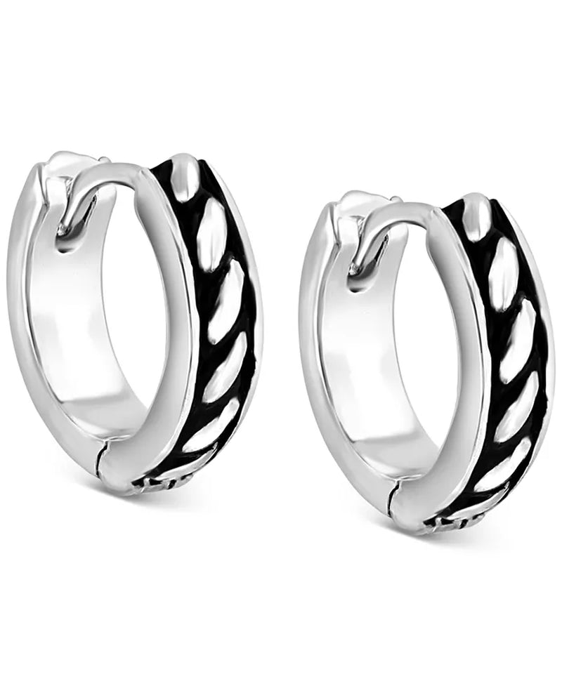 Sterling Silver Men's Antique-Look Huggie Hoop Earrings