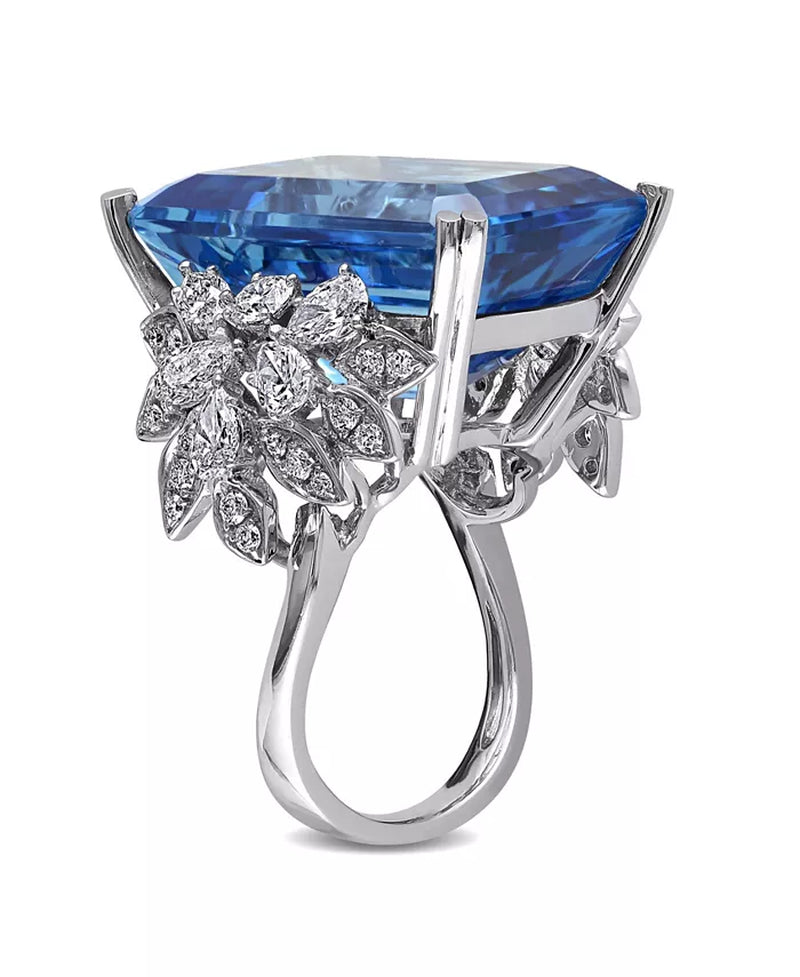 Blue Topaz (28 1/4 Ct. T.W.) and Diamond (1 3/4 Ct. T.W.) Ring in 14K White Gold