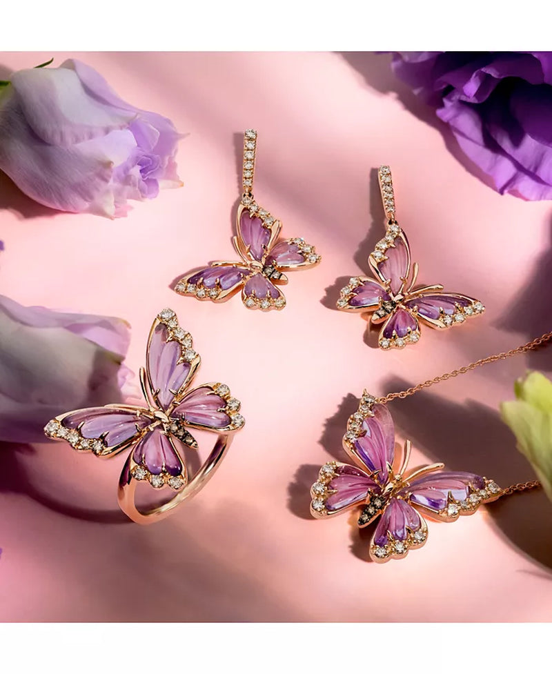 [14K] Rose Gold Grape Amethyst (2-7/8 Ct. T.W.) & Diamond (1/4 Ct. T.W.) Butterfly Pendant