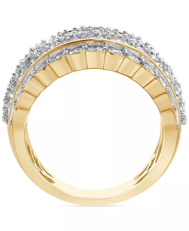 [14K, 3 Ct. T.W.] Gold Diamond Multi Row Wide Scallop Edge Statement Ring