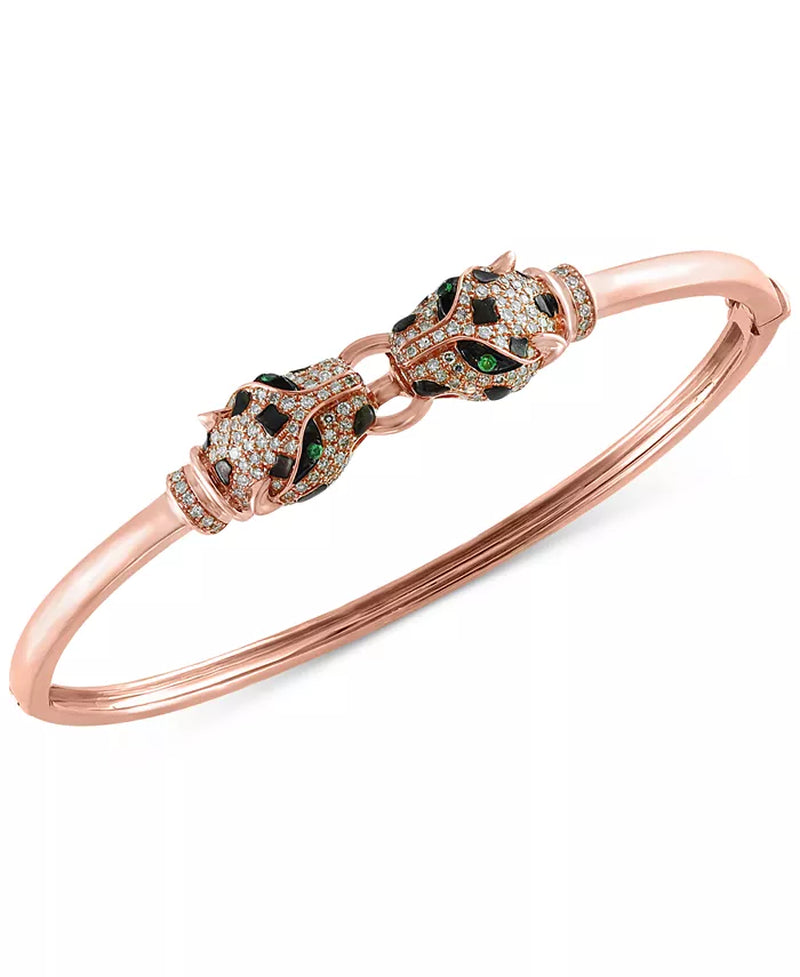 [3/4 Ct. T.W.] 14K Rose Gold Diamond and Tsavorite Accent Bangle Bracelet in 