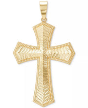 [10K] Gold Textured Raised Border Cross Pendant