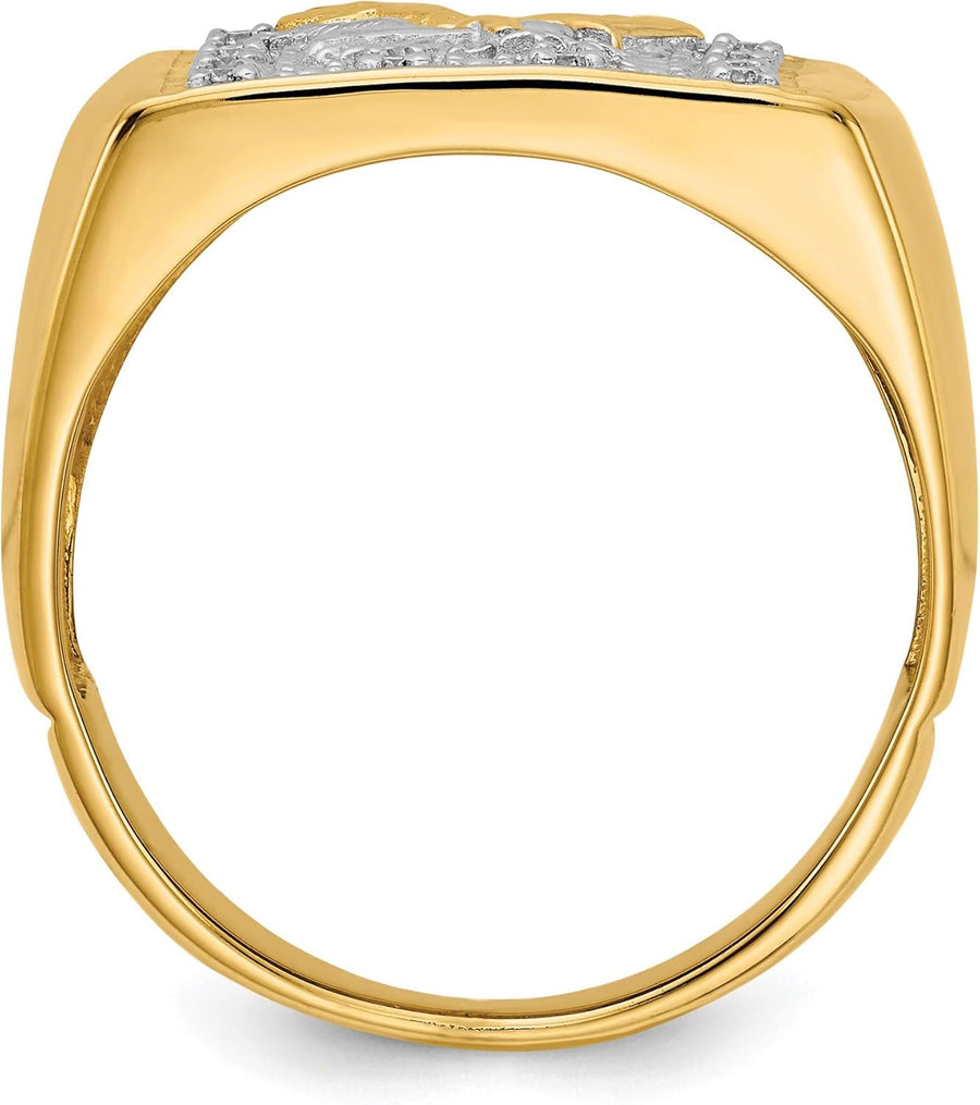 [14K] Rhodium Plated Yellow Gold Diamond Ring