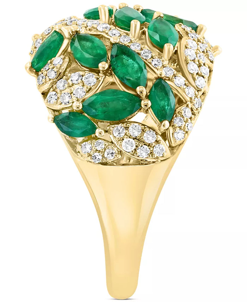 [14K] Gold Emerald (2-1/5 Ct. T.W.) & Diamond (3/8 Ct. T.W.) Cluster Ring