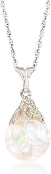 [14K] White Gold Floating Opal Pendant Necklace