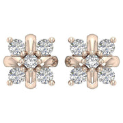 [14K, 0.30 Ct] White Yellow Rose Gold Designer Round Diamonds Studs Earrings