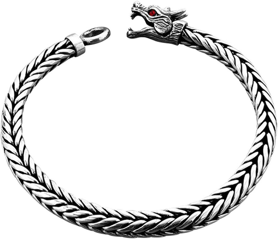 Sterling Silver Round Byzantine Bracelet with Dragon Head Ring Clasp, Length 7,48 Inch - 9,05 Inch