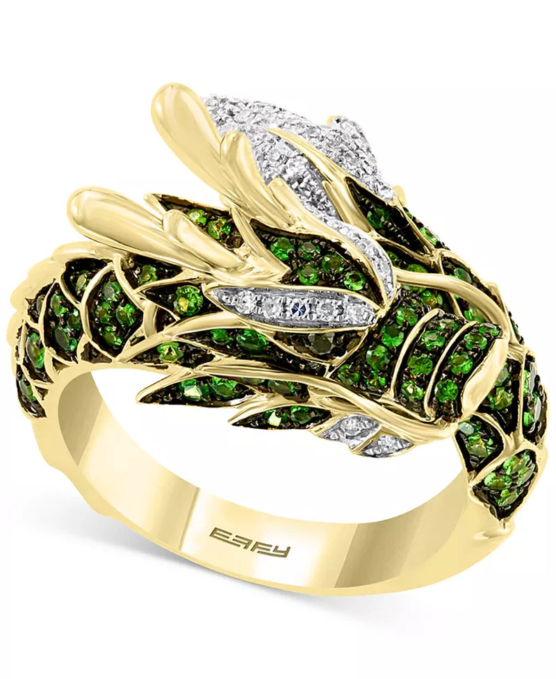 [14K] Gold Tsavorite (3/4 Ct. T.W.) & Diamond (1/5 Ct. T.W.) Dragon Statement Ring