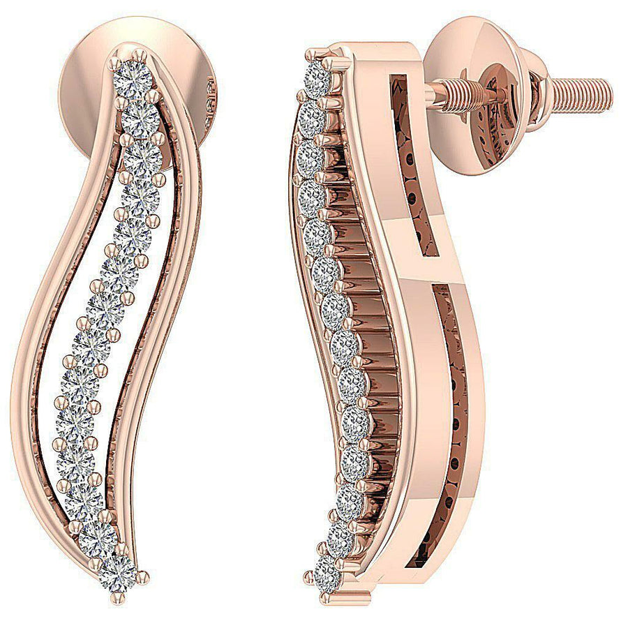 [14K, 0.15 Ct] Gold Fashion Huggie Earrings With Natural Diamonds