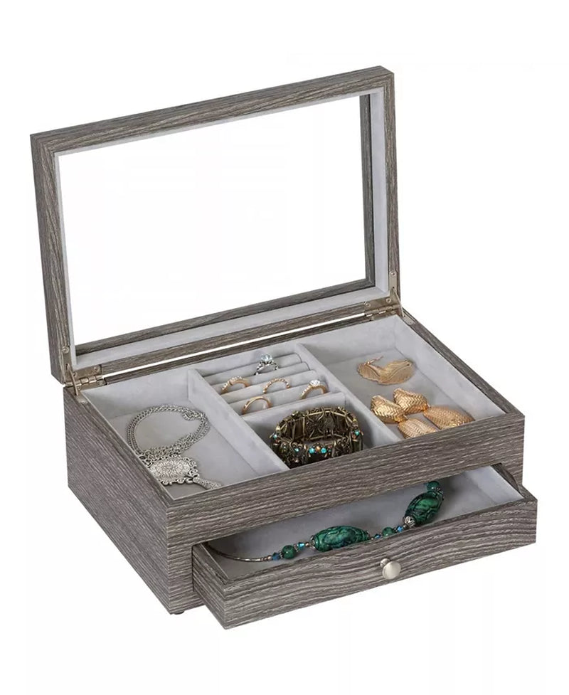 Woodgrain Veneer Windowed Jewelry Storage Case 