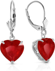 [14K, 10Mm] Solid Gold Rubies Heart Earrings