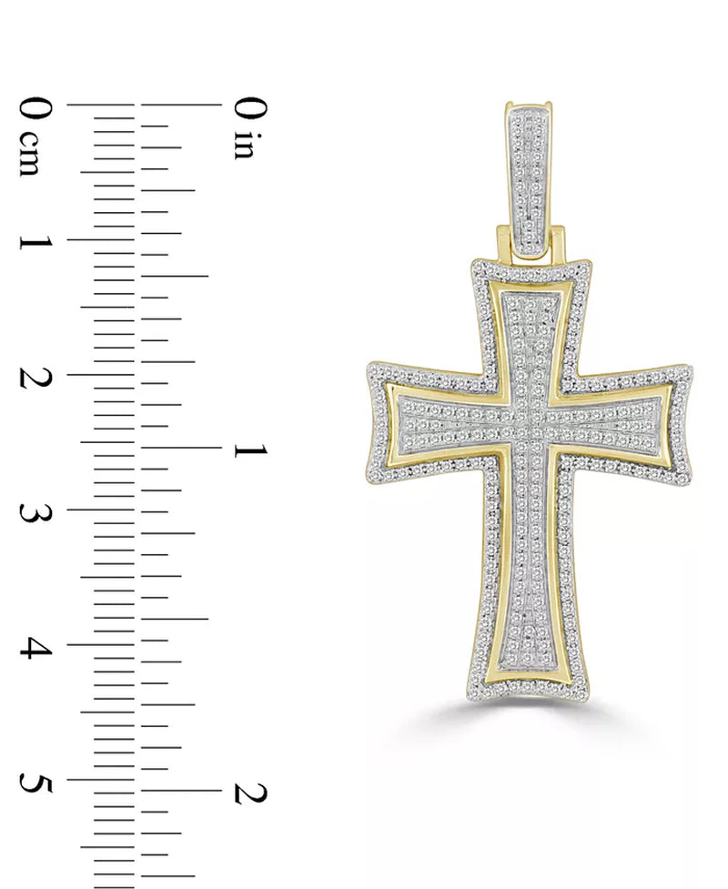 [10K, 1/2 Ct. T.W] Gold Men's Diamond Pavã© Flared Cross Pendant