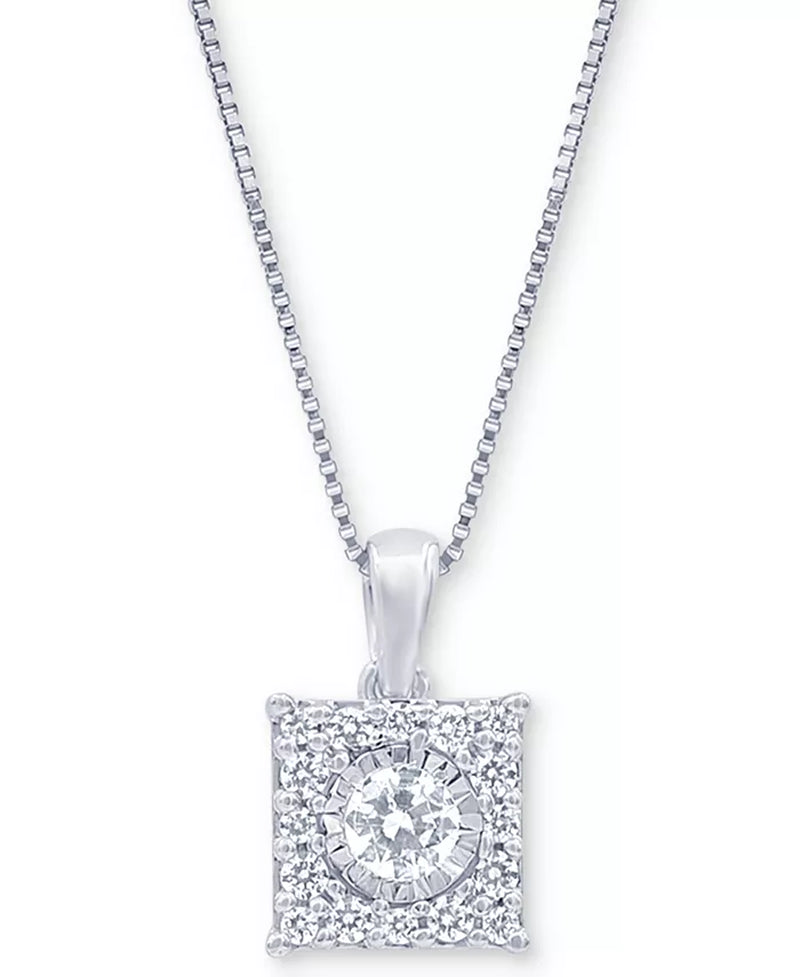 Diamond Square Halo 18" Pendant Necklace (1/3 Ct. T.W.) in 14K White, Yellow or Rose Gold