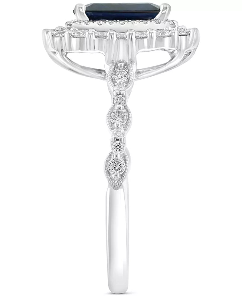 EFFYÂ® Emerald-Cut Blue Sapphire (2-3/8 Ct. T.W.) & Diamond (7/8 Ct. T.W.) Double Halo Ring in 14K White Gold