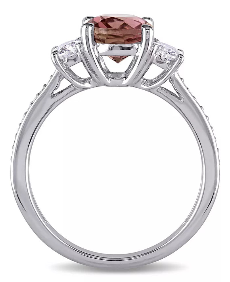 [14K] White Gold Pink Tourmaline (2 Ct. T.W.) & Diamond (5/8 Ct. T.W.) 3-Stone Ring