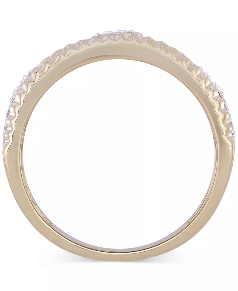 [10K, 3/4 Ct. T.W.] Gold Diamond Circle Cluster Notched-Edge Ring