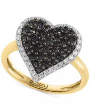 [14K] Gold Black Diamond (5/8 Ct. T.W.) & White Diamond (1/4 Ct. T.W.) Heart Halo Ring