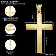 [14K] Solid Yellow Gold Mens Cross Pendant & Necklace With  Lobster Clasp