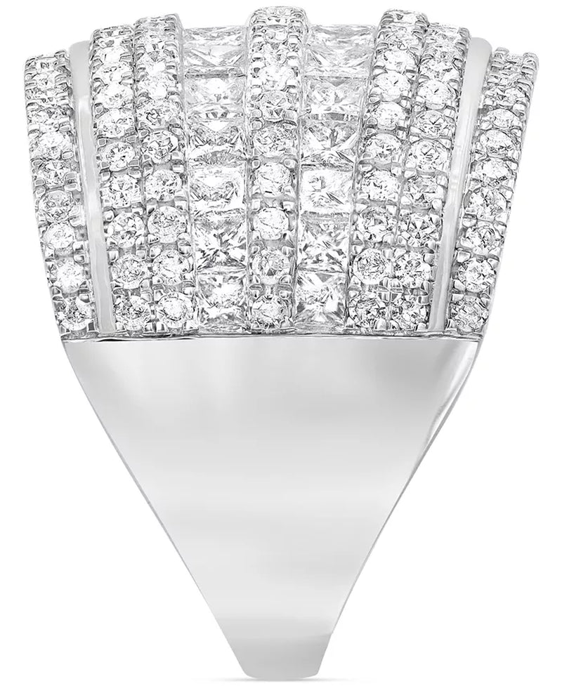 [14K, 3 Ct. T.W.] White Gold Diamond Cluster Multi Row Ring