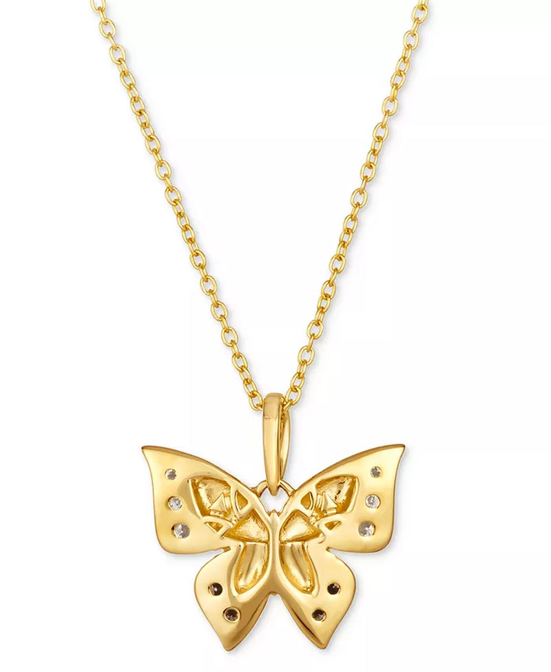 [14K, 1/6 Ct. T.W.] Gold Chocolate Diamond & Nude Diamond Butterfly 18" Pendant