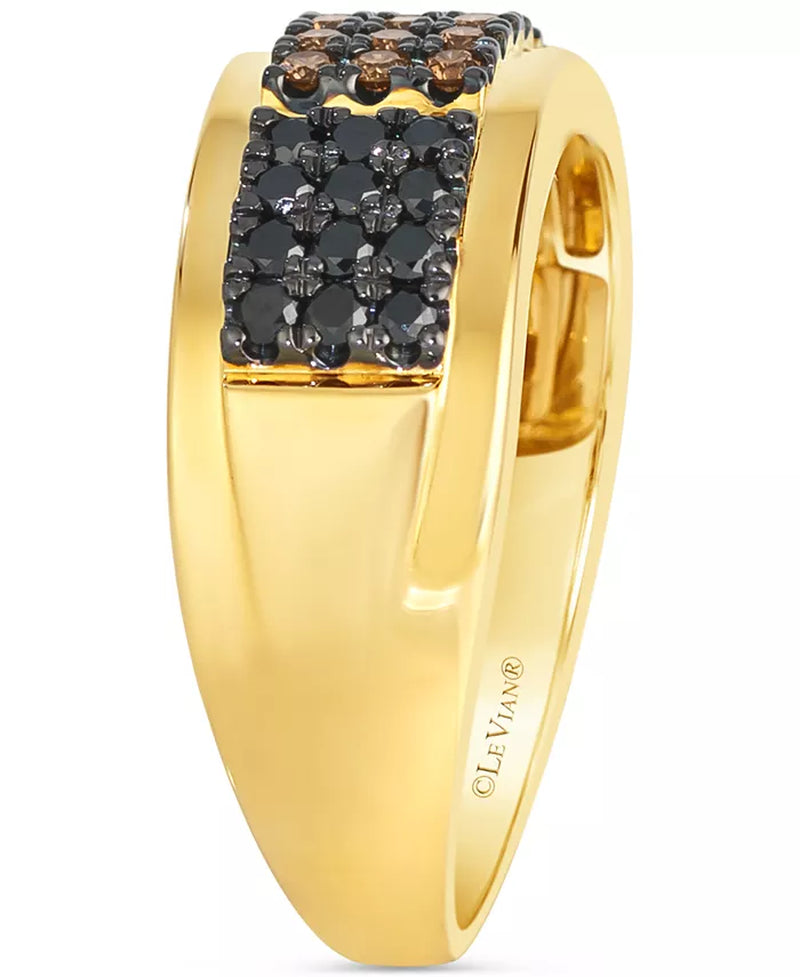 [14K, 5/8 Ct. T.W.] Men's Gold Chocolate Diamond & Blackberry Diamond Triple Cluster Ring