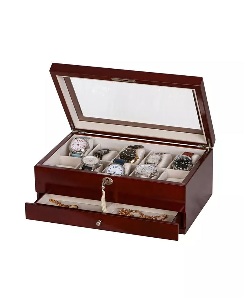 Classical Glass Top Wooden Watch & Jewelry Box