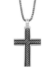 Men's Sterling Silver & Black Rhodium Cross 22" Pendant Necklace