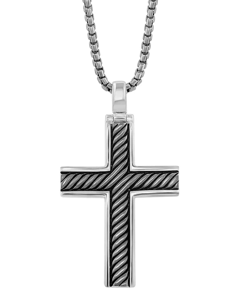 Men's Sterling Silver & Black Rhodium Cross 22" Pendant Necklace