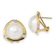 [14K, .06Ct] White Mabe FWC Pearl  Diamond Omega Back Earrings