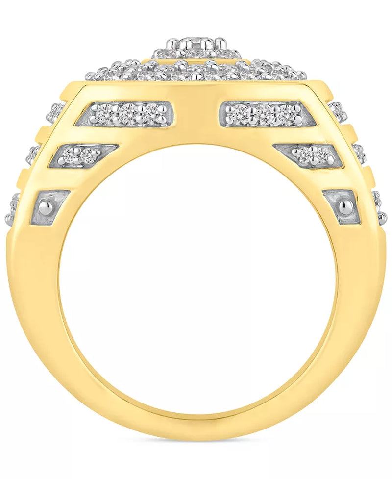 [10K, 2 Ct. T.W.] Gold Men's Diamond Multi-Cluster Statement Ring