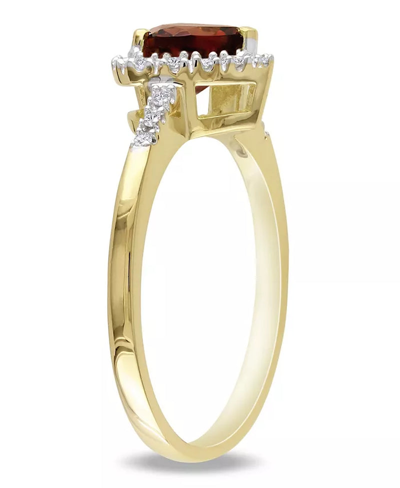 [10K, 1/10 T.C.W.] Yellow Gold Garnet & Diamond Halo Heart Ring