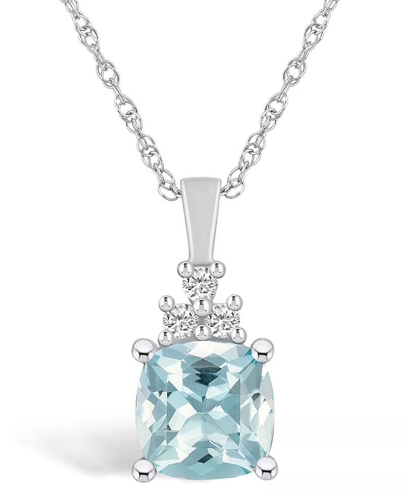 [14K] White Gold Aquamarine (2 Ct. T.W.) & Diamond (1/10 Ct. T.W.) Pendant