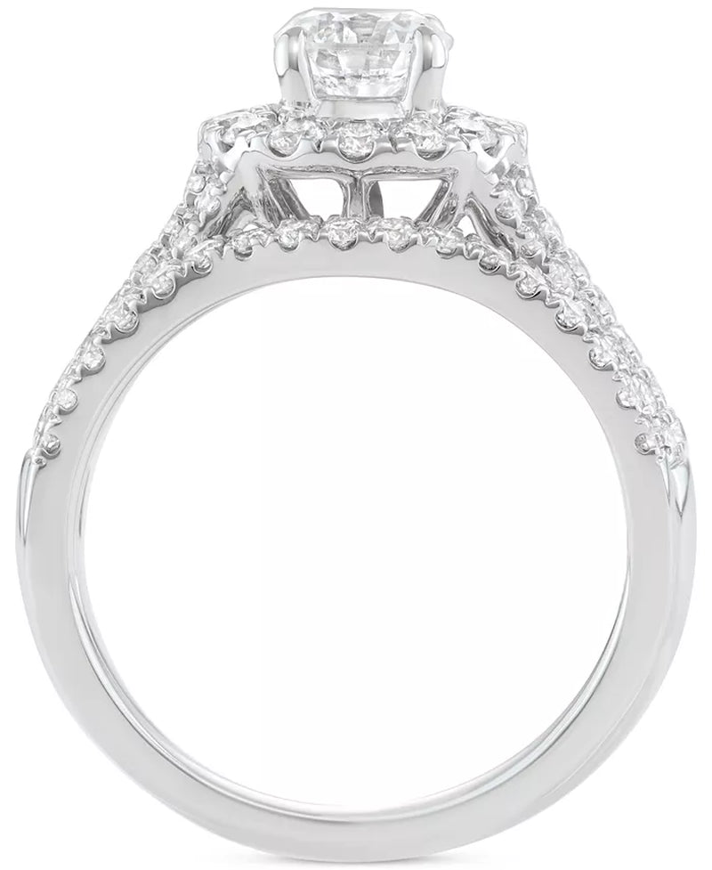 [14K, 1-3/4 Ct. T.W.] White Gold Diamond Halo Triple Row Bridal Set