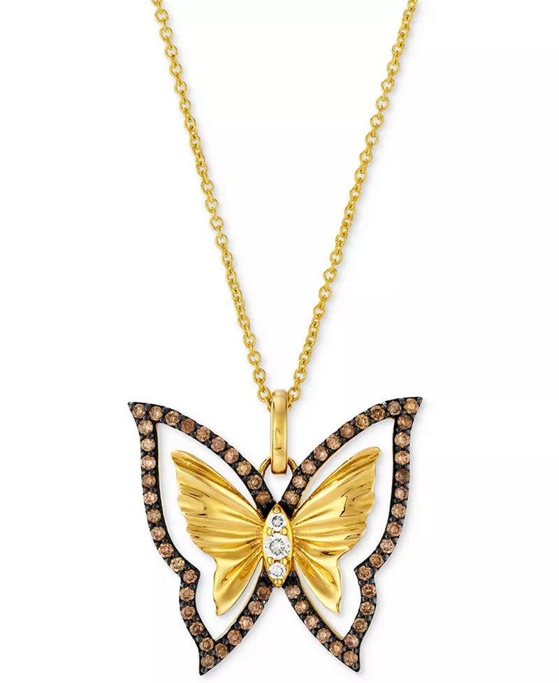 [ 14K, 1/3 Ct. T.W.] Honey Gold Nude Diamond & Chocolate Diamond Butterfly Pendant