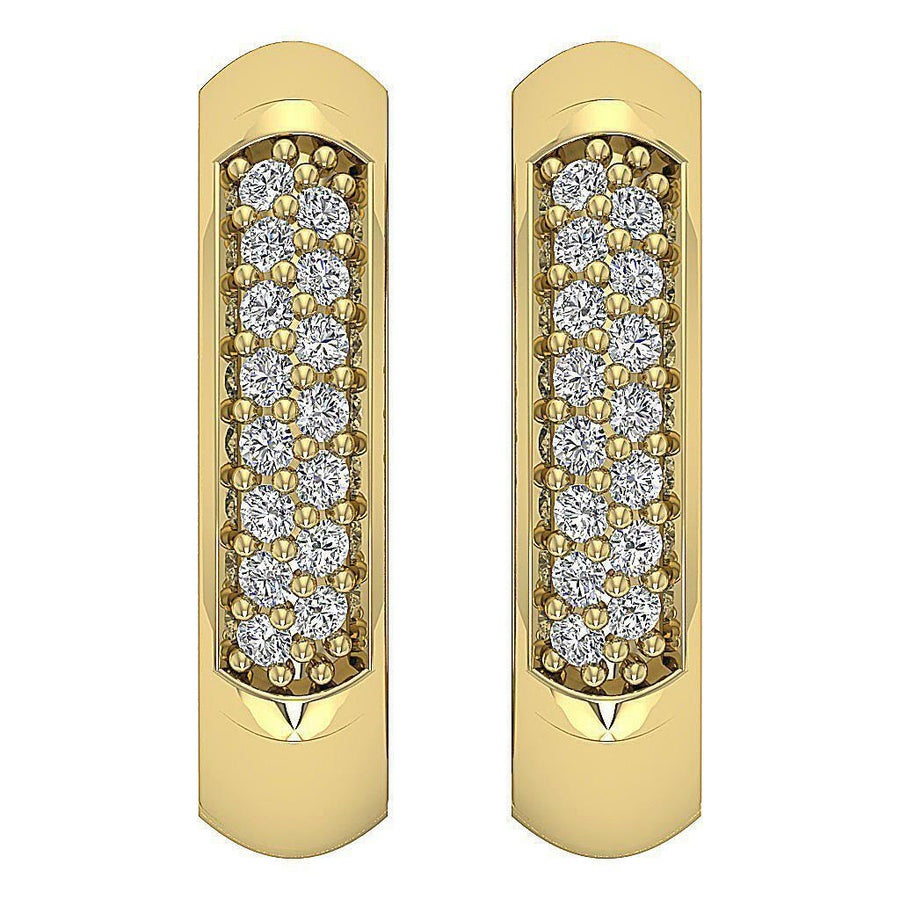 [14K, 0.15 Ct] Yellow Gold Hoops Earrings With Natural Round Diamonds