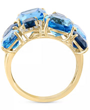 [14K] Gold  Blue Topaz (11-3/4 Ct. T.W.) & Diamond (1/6 Ct. T.W.) Cluster Statement Ring