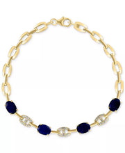 [3-3/4 Ct. T.W] 14K Gold Sapphire & [1/8 Ct. T.W] Diamond Mariner Tennis Link Bracelet