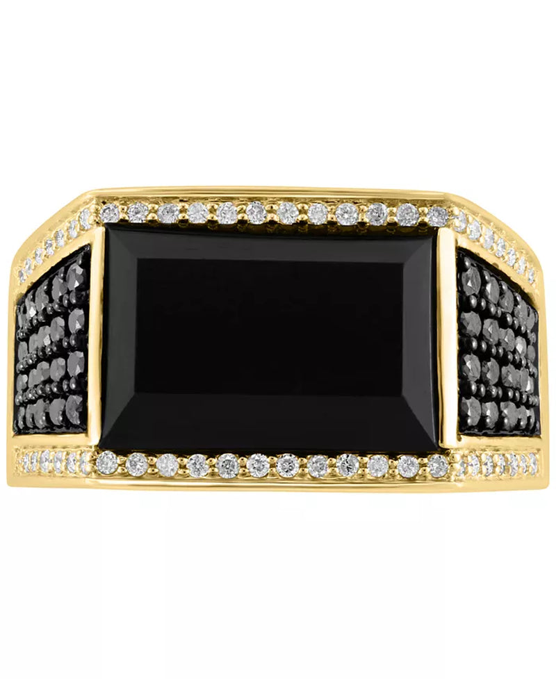 [14K, 3/4 Ct. T.W.] Gold Mens Onyx & Diamond Ring