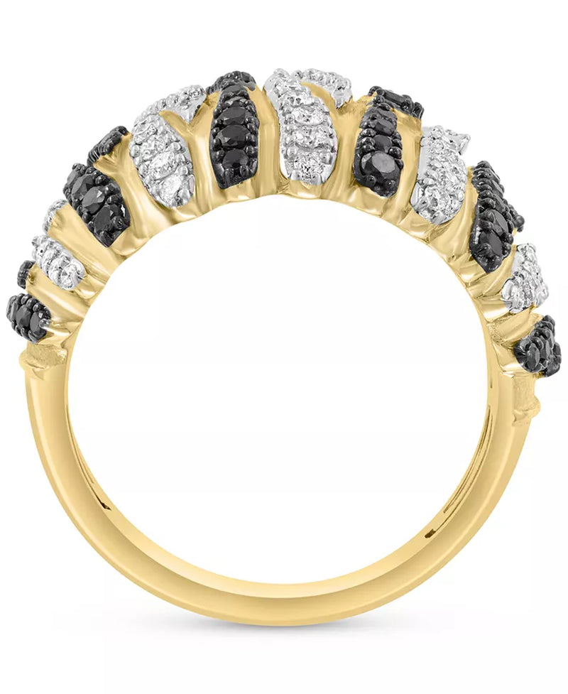 [14K, 3/4 Ct. T.W.] Gold Black & White Diamond Dome Statement Ring