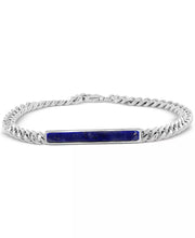 Sterling Silver Men's Lapis Lazuli Bar Curb Link Bracelet