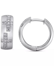 Men'S Diamond Cross Small Huggie Hoop Earrings (1/20 Ct. T.W.) in Sterling Silver, 0.63"