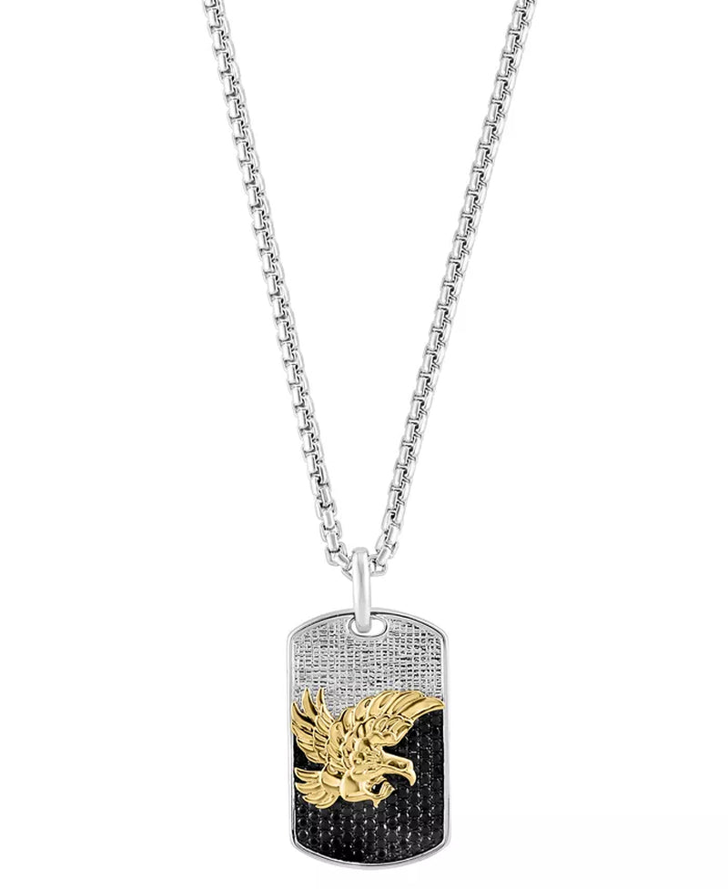 [1-5/8 Ct. T.W.] Sterling Silver & Gold-Plated Black Spinel Eagle Dog Tag Pendant