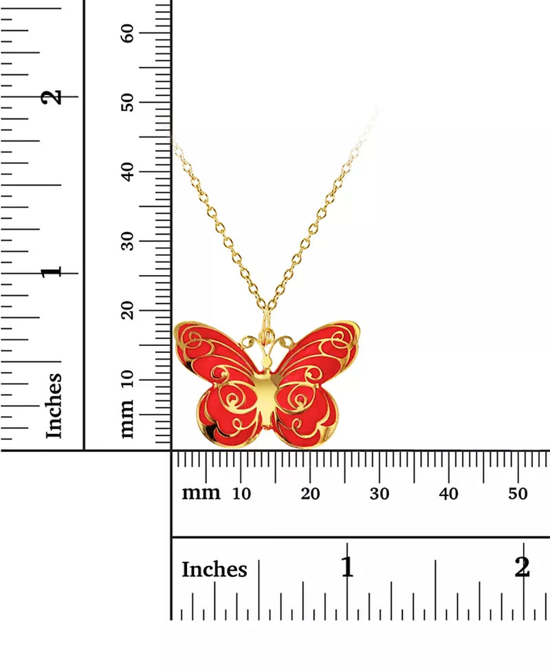 [14K] Gold Enamel Butterfly 18" Pendant