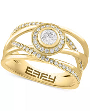 [14K, 1/2 Ct. T.W.] Gold Diamond Halo Crossover Statement Ring