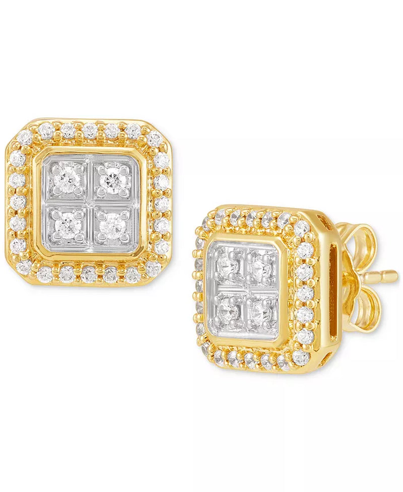 [10K, 1/2 Ct. T.W.] Gold  Lab Grown Diamond Square Halo Cluster Stud Earrings