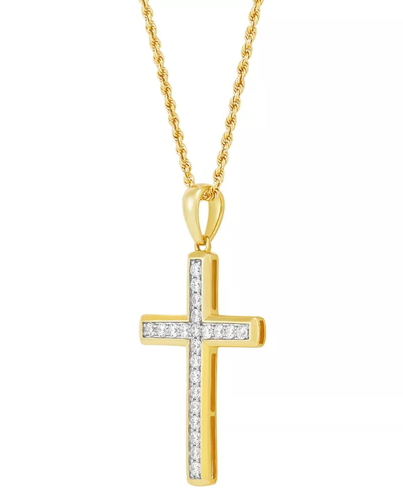 [10K. 1 Ct. T.W.] Gold & White Lab Grown Diamond Cross Pendant